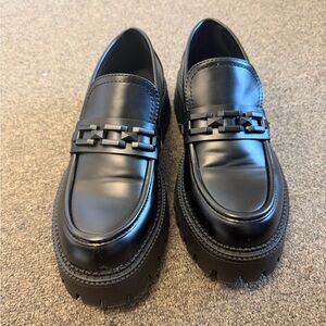 Steve Madden Black Chunky Loafers with Chain Detail
